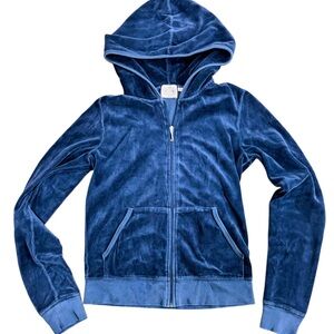 Y2K Juicy Couture women’s M Navy Velour Zip Hoodie EUC